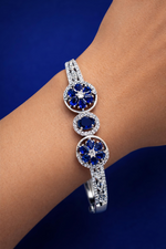 Royal Blue Floral Stone Open Cuff Bracelet for Women (BAR8)