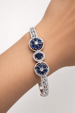 Royal Blue Floral Stone Open Cuff Bracelet for Women (BAR8)