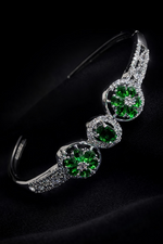 Elegant Green Floral Stone Open Cuff Bracelet (BAR7)