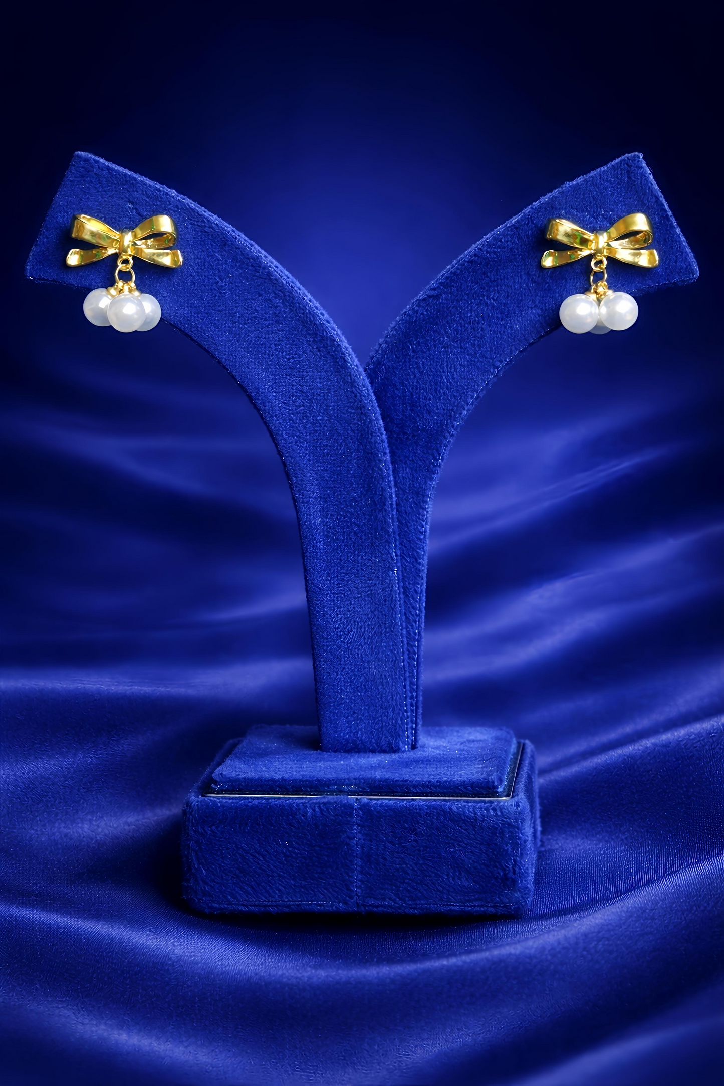 Gold Bow Pearl Stud Earrings (EAR25)