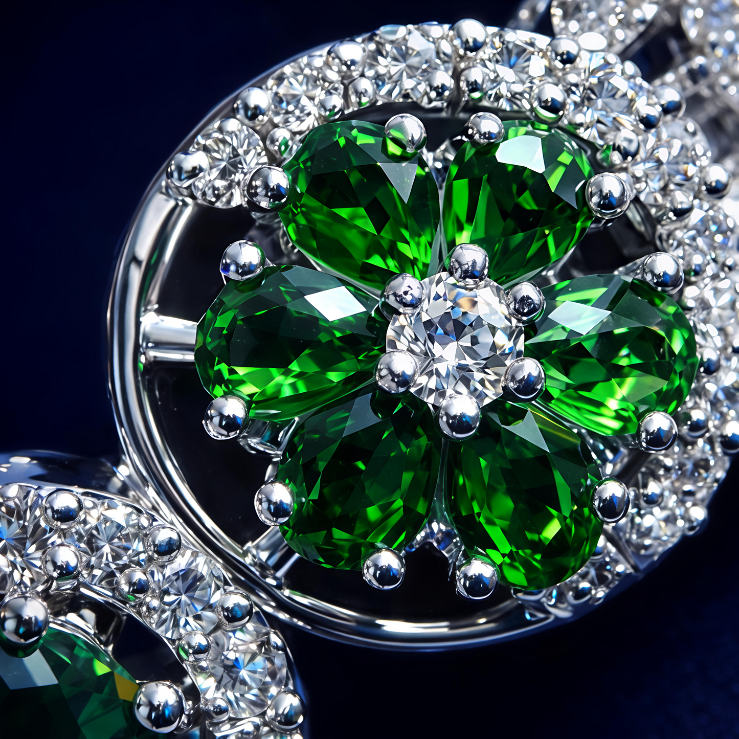 Elegant Green Floral Stone Open Cuff Bracelet (BAR7)