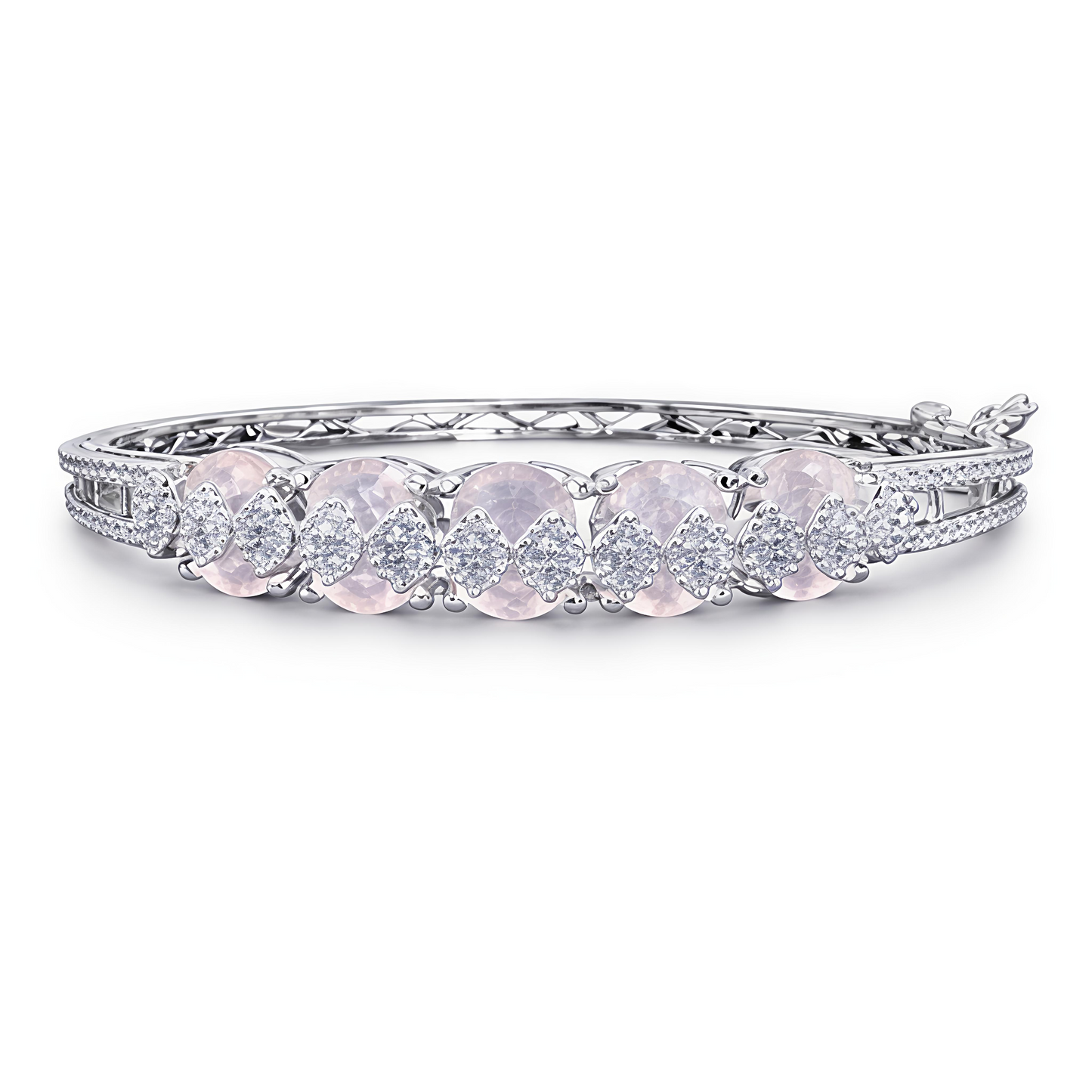 Blush Pink Stone Diamond-Style Silver Bracelet (BAR5)