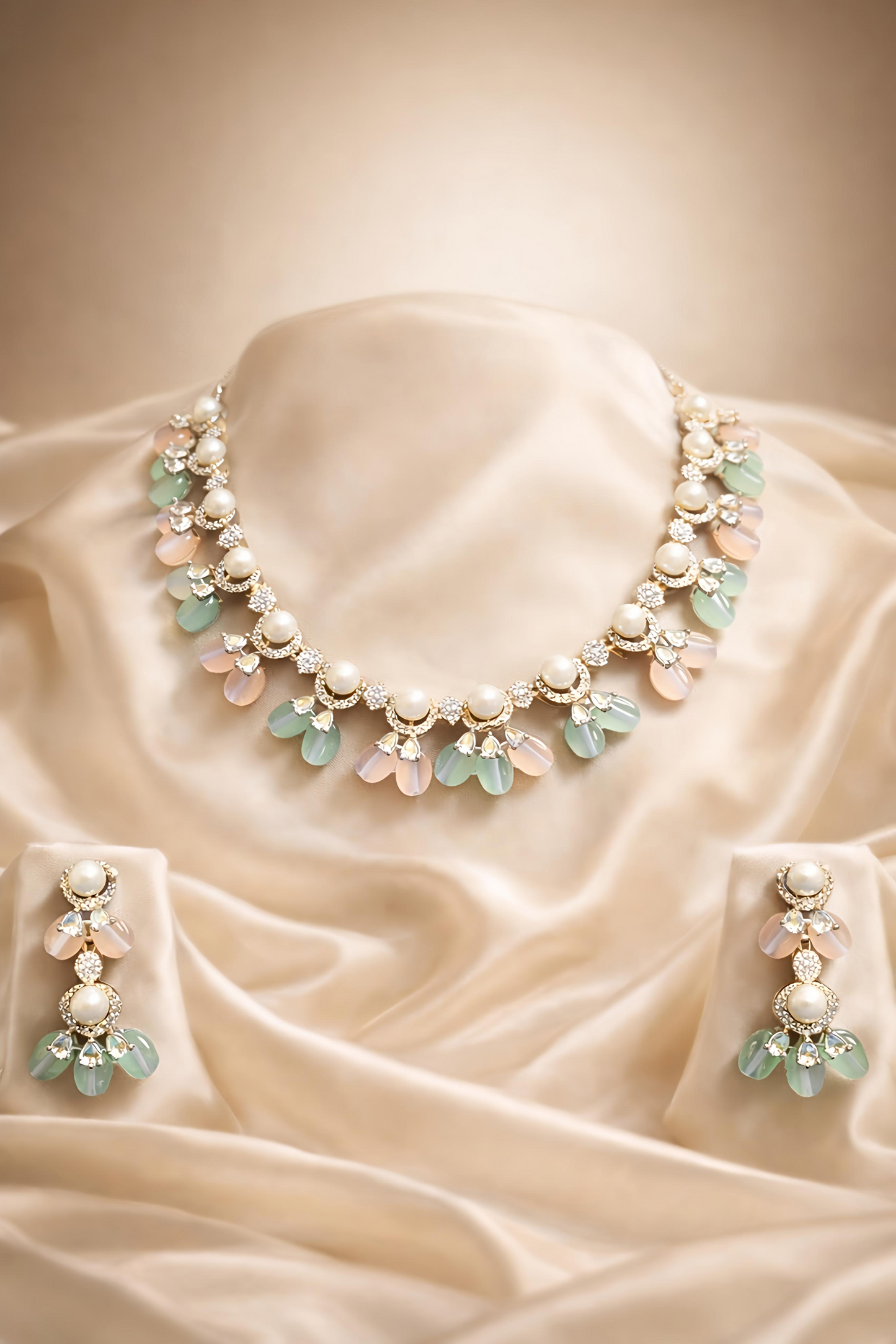Pastel Pearl American Diamond Necklace Set (MAN24)