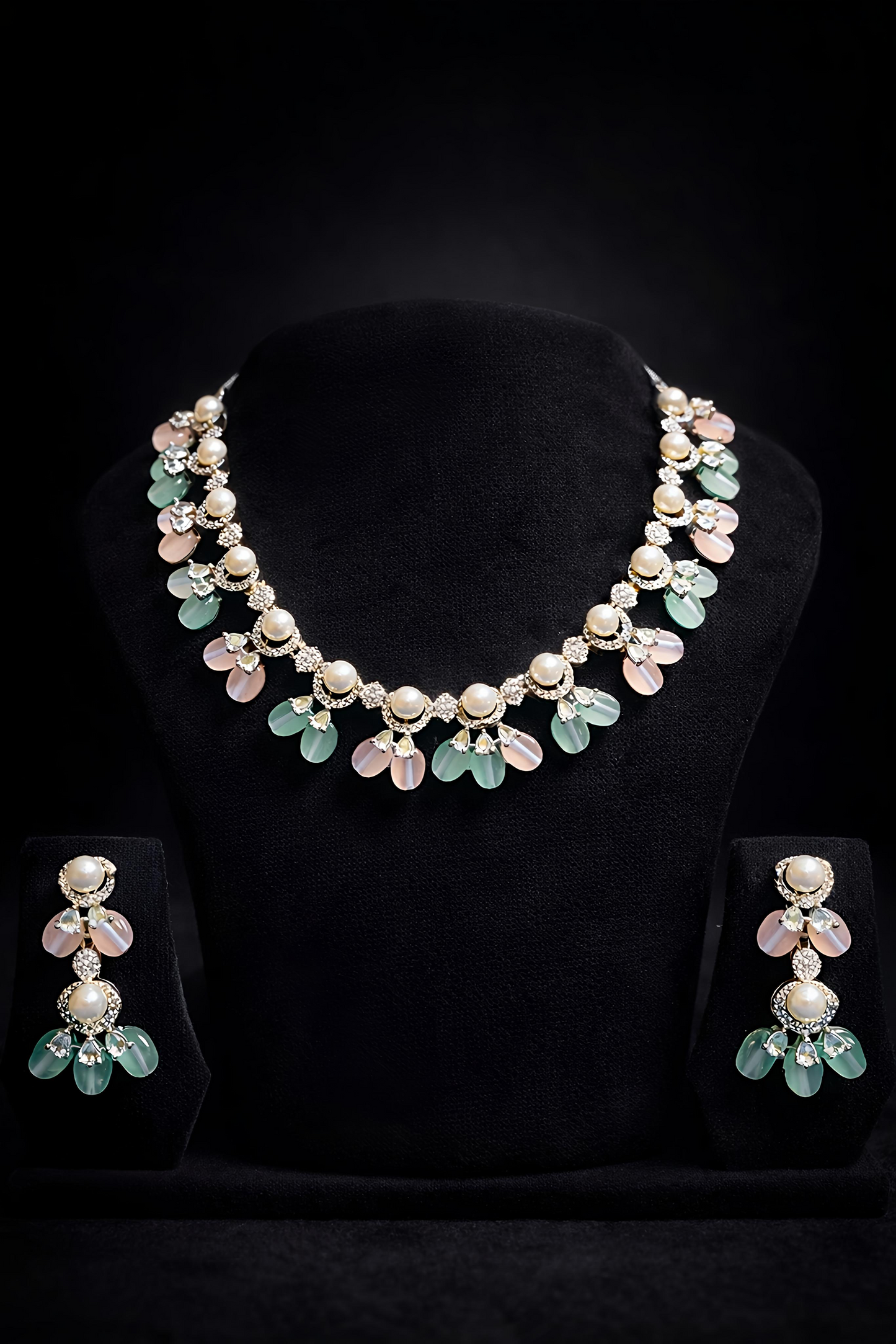 Pastel Pearl American Diamond Necklace Set (MAN24)