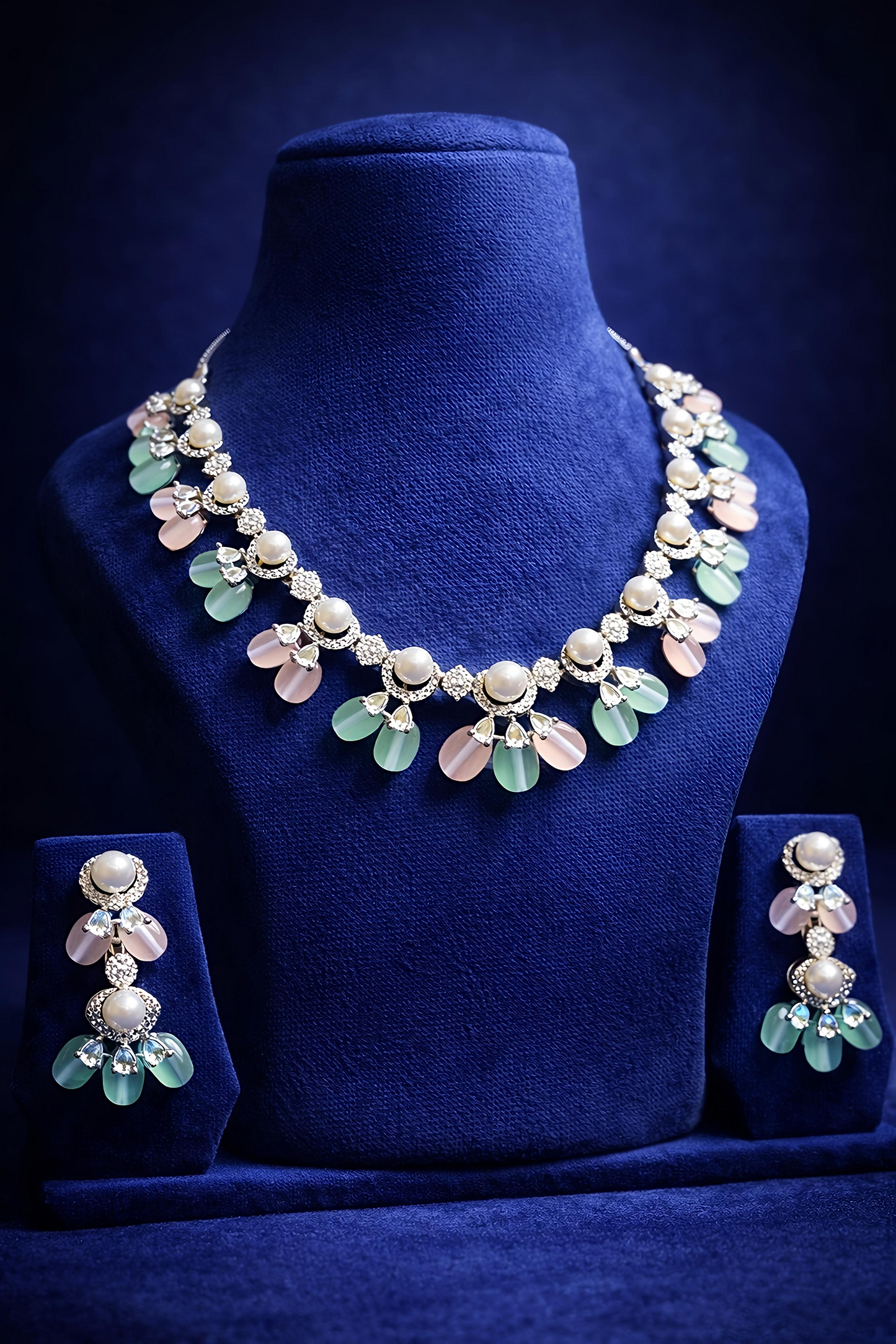 Pastel Pearl American Diamond Necklace Set (MAN24)