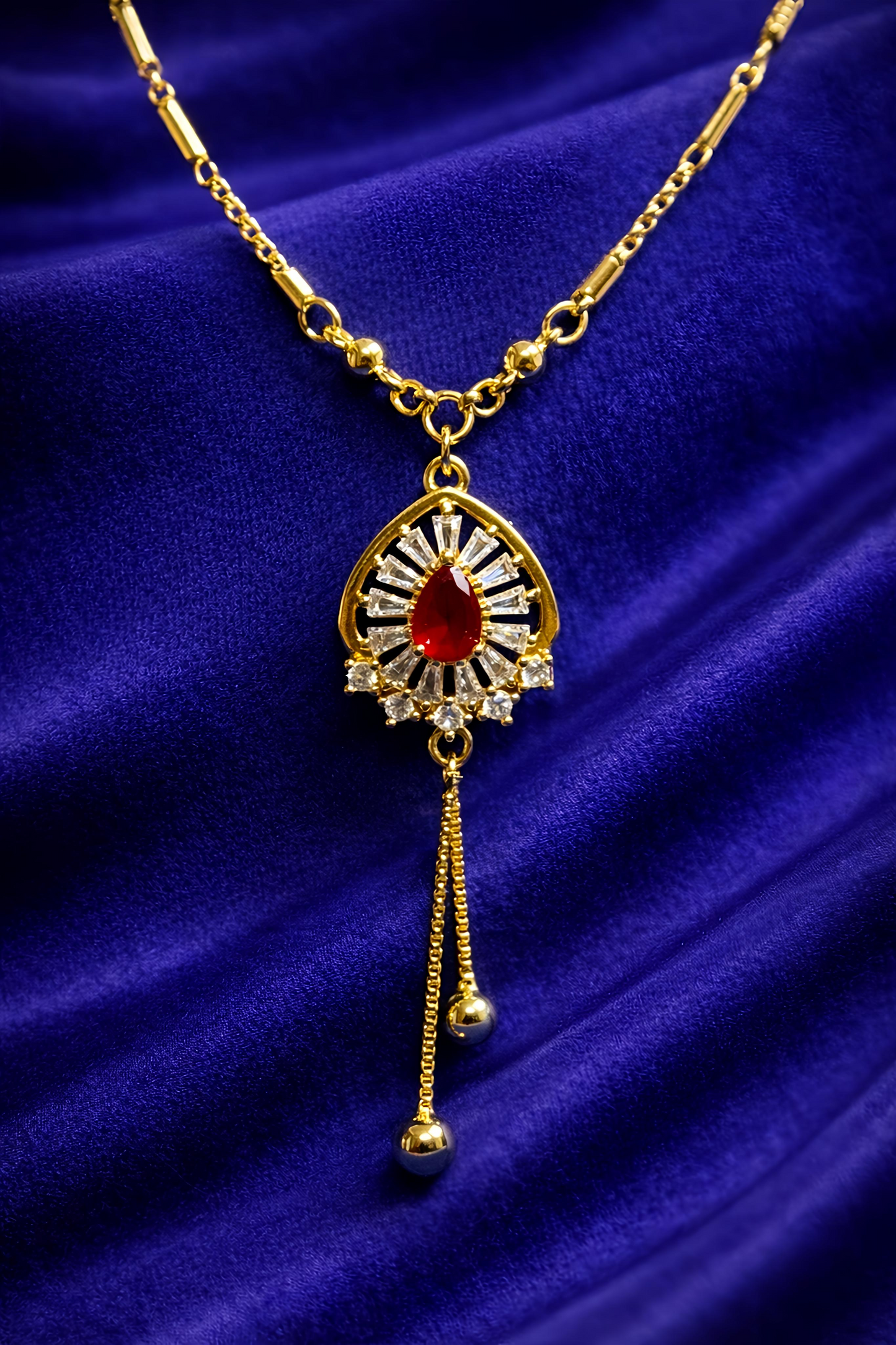 Elegant Gold Plated Ruby Drop Pendant Necklace (WPS1)