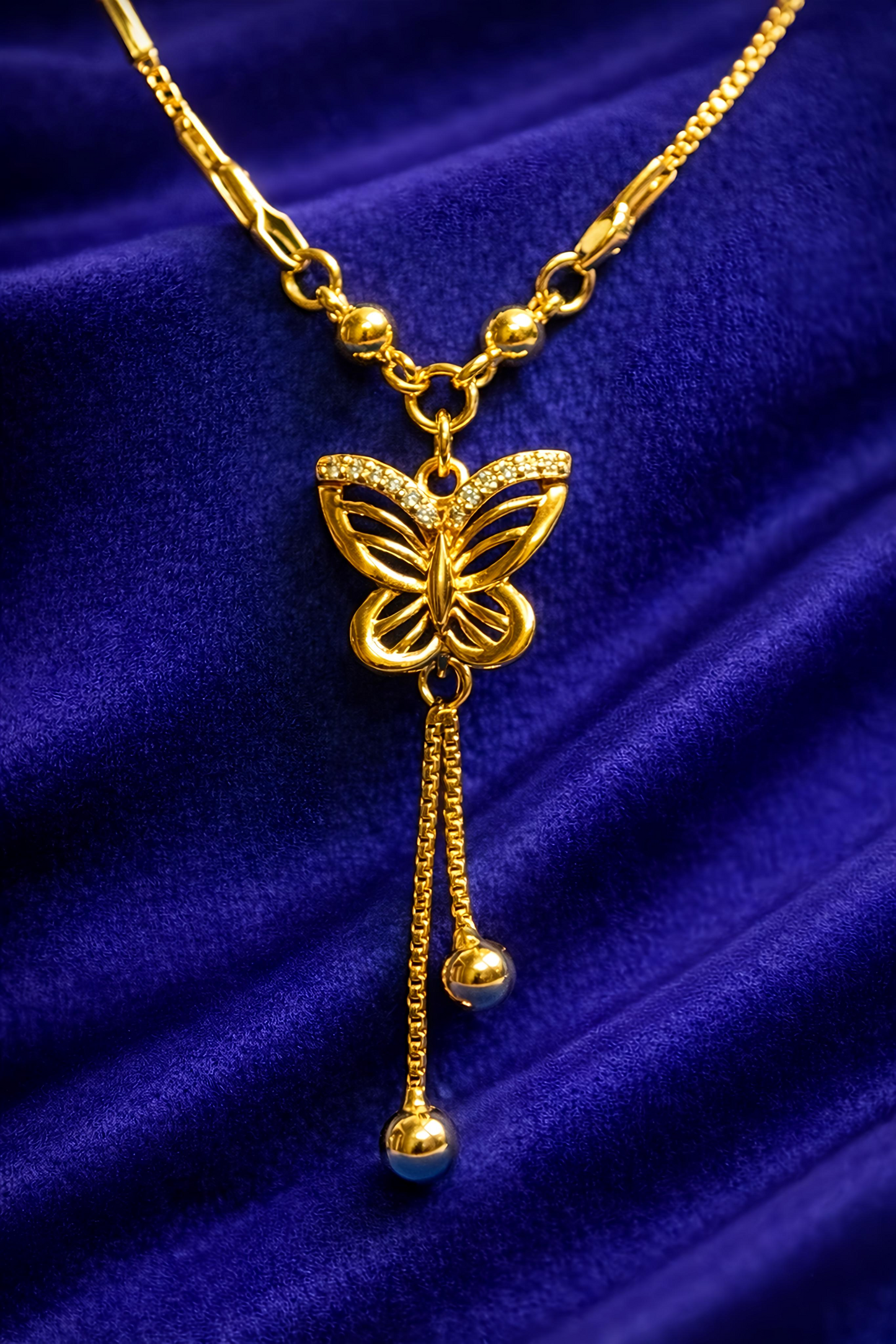 Elegant Gold Plated Butterfly Tassel Pendant Necklace (WPS5)