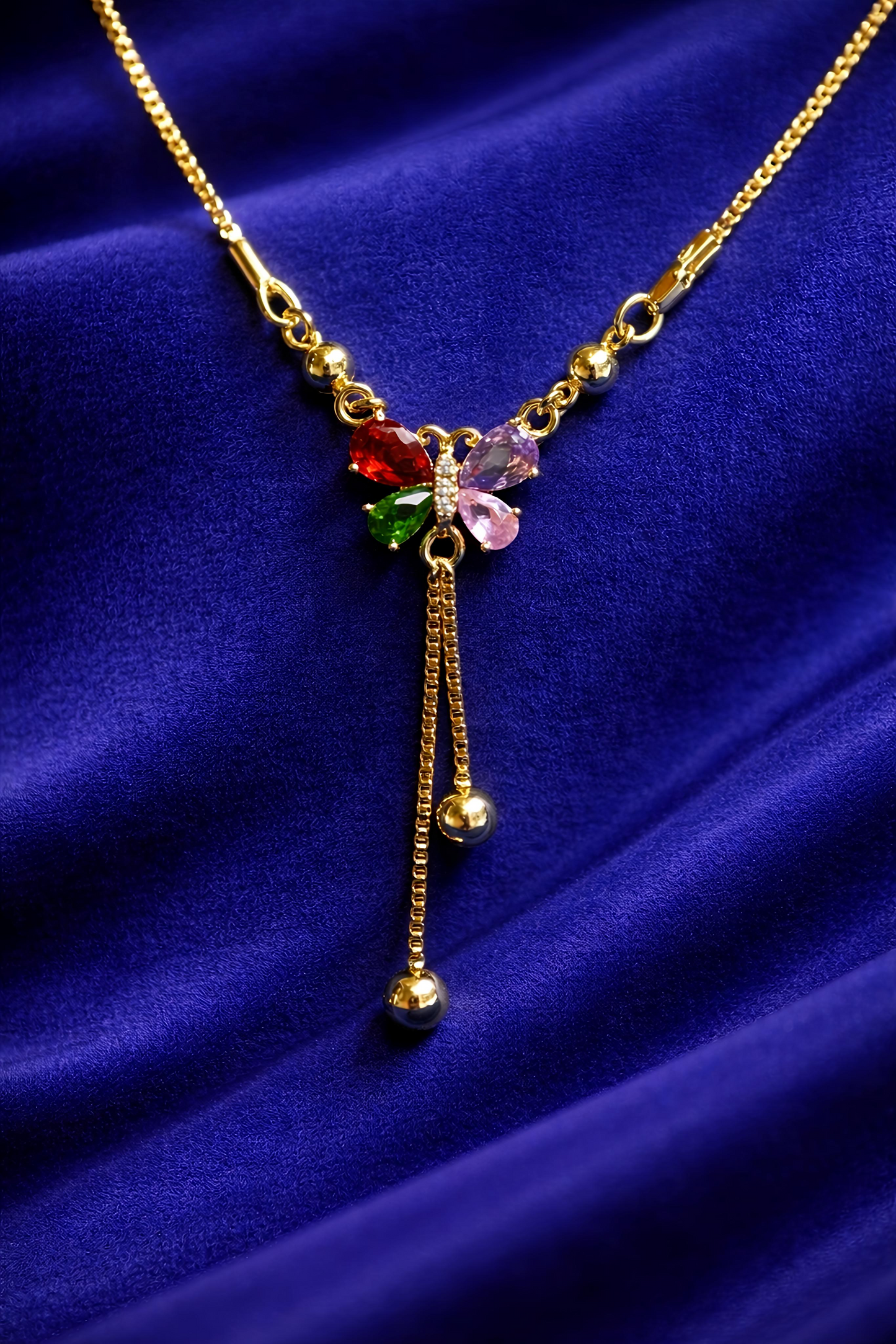 Elegant Gold Plated Multicolor Butterfly Pendant Necklace (WPS2)