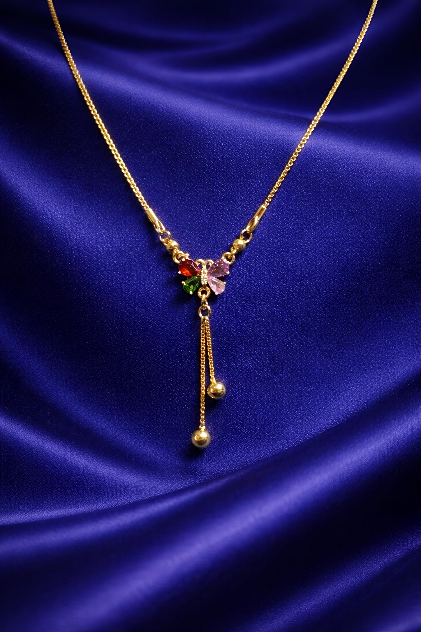 Elegant Gold Plated Multicolor Butterfly Pendant Necklace (WPS2)