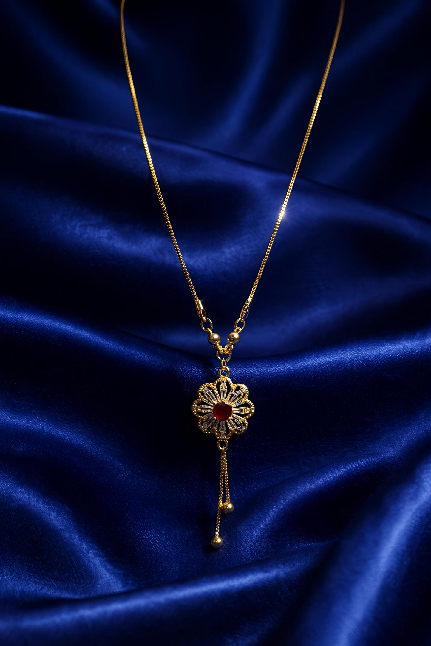 Elegant Gold Plated Floral Tassel Pendant Necklace (WPS9)