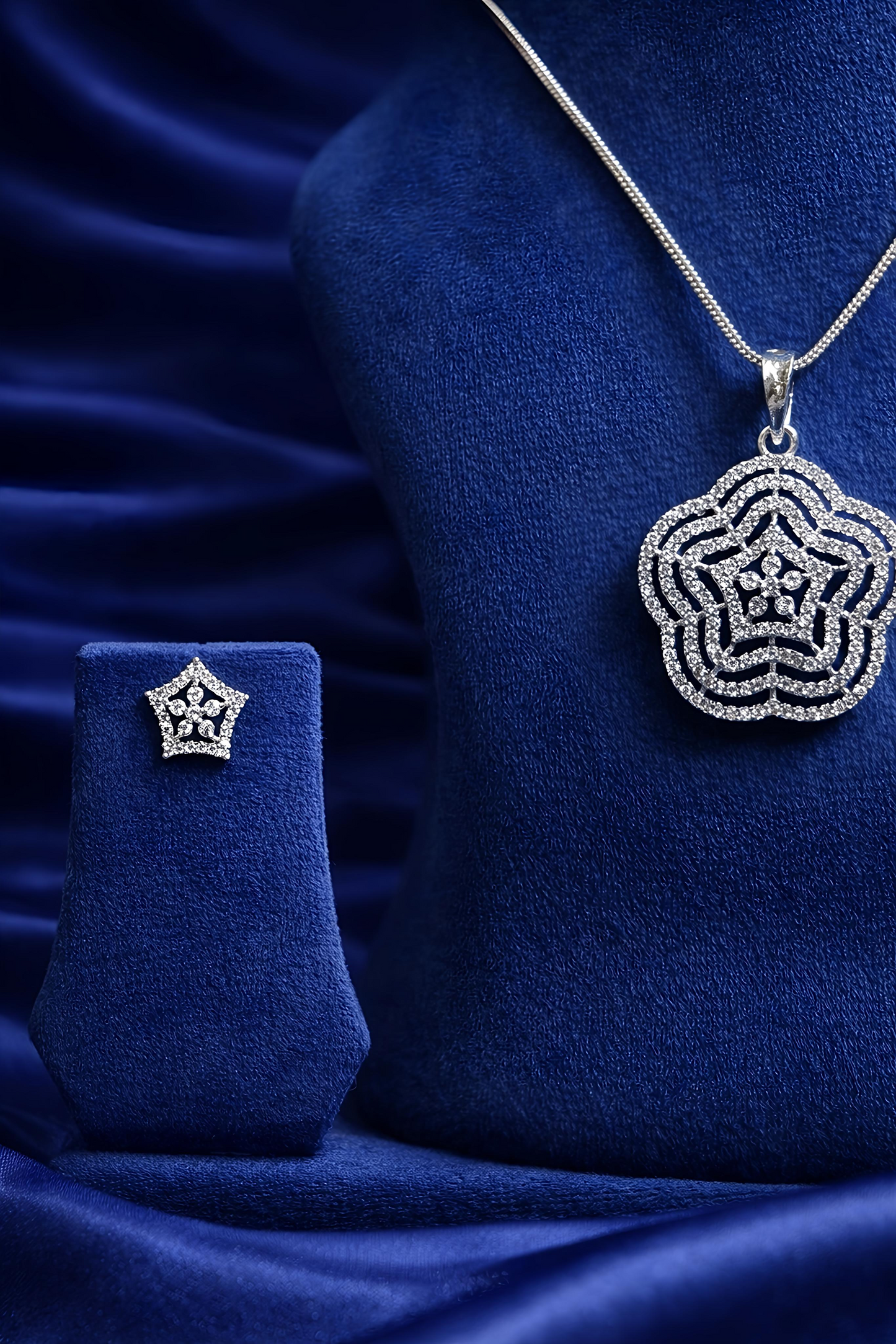 Elegant Silver Plated Floral Pendant Necklace Set (WPS6)