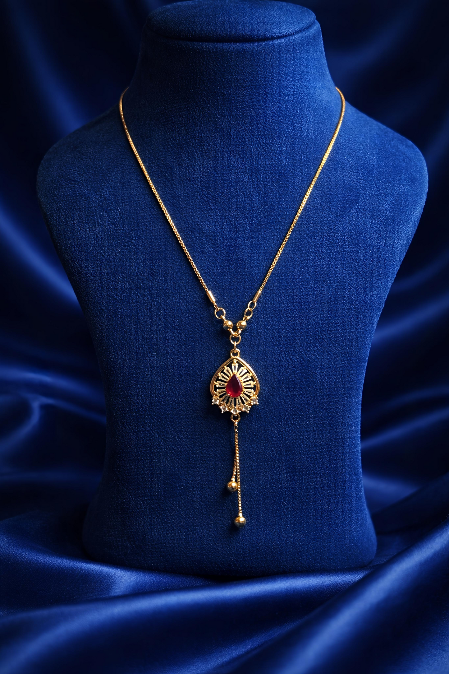 Elegant Gold Plated Ruby Drop Pendant Necklace (WPS1)