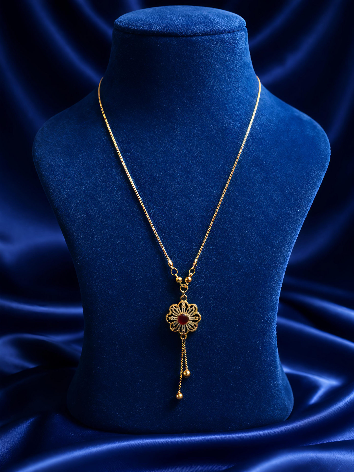 Elegant Gold Plated Floral Tassel Pendant Necklace (WPS9)