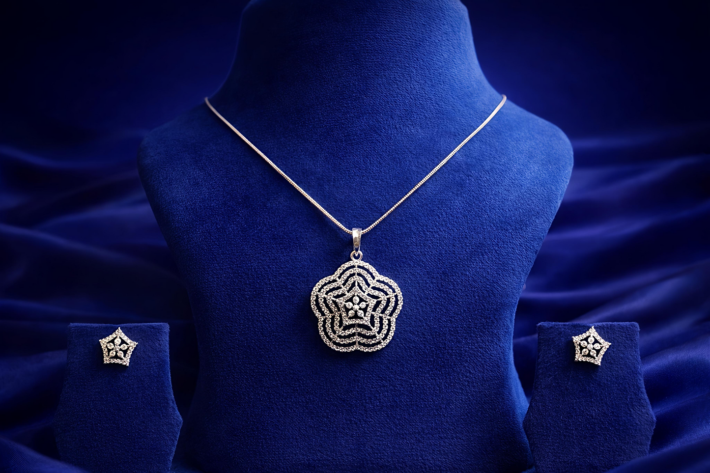 Elegant Silver Plated Floral Pendant Necklace Set (WPS6)
