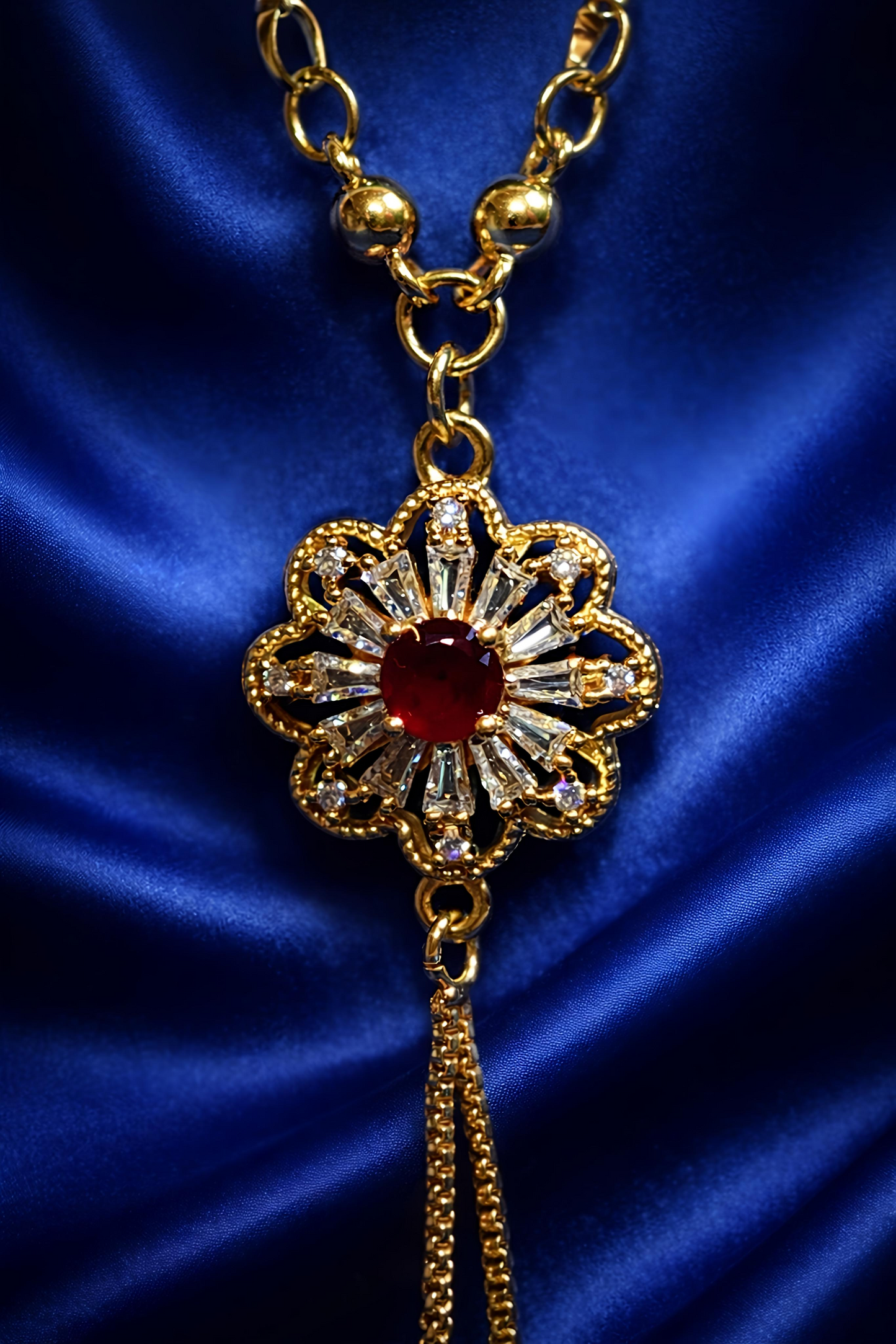 Elegant Gold Plated Floral Tassel Pendant Necklace (WPS9)