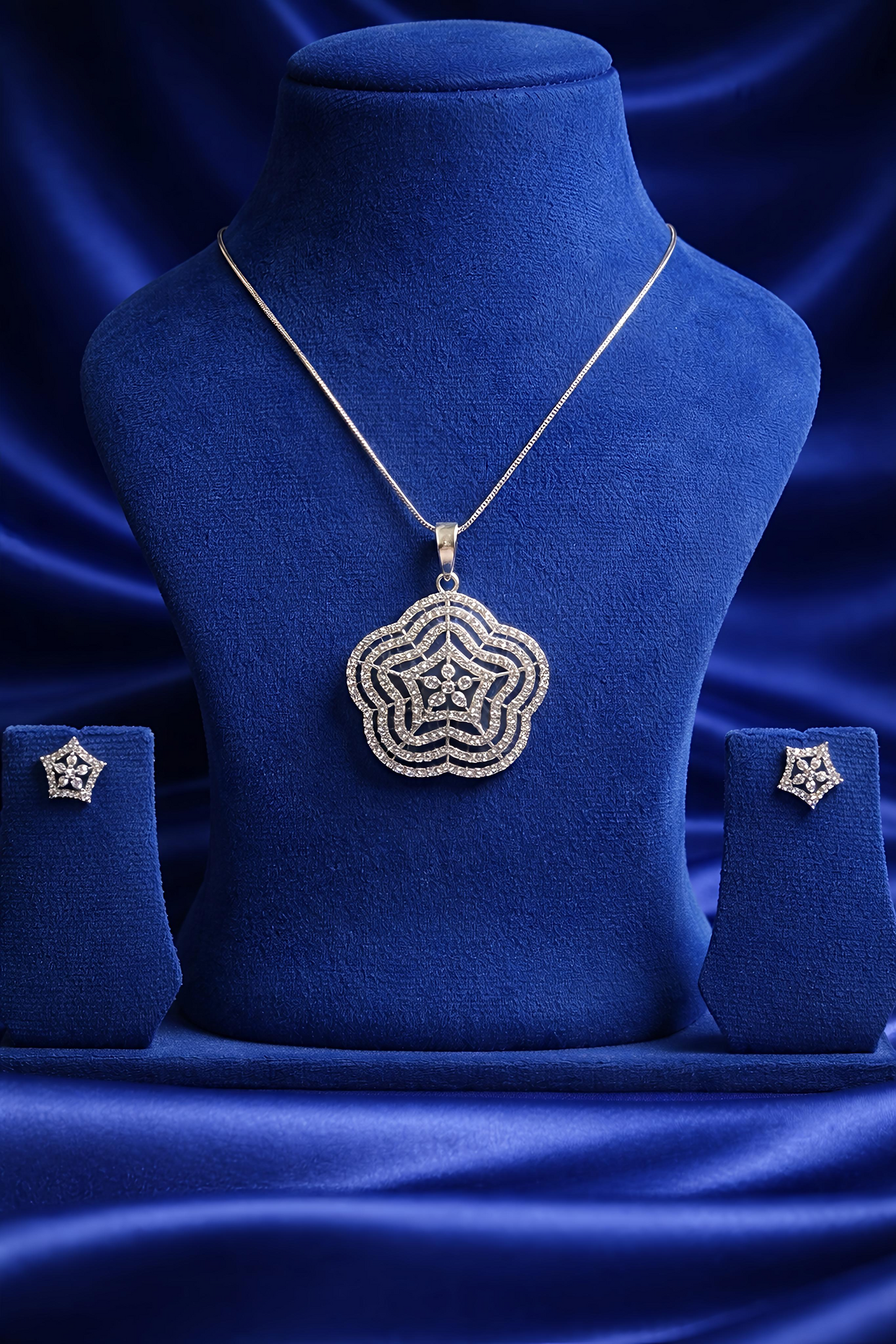 Elegant Silver Plated Floral Pendant Necklace Set (WPS6)