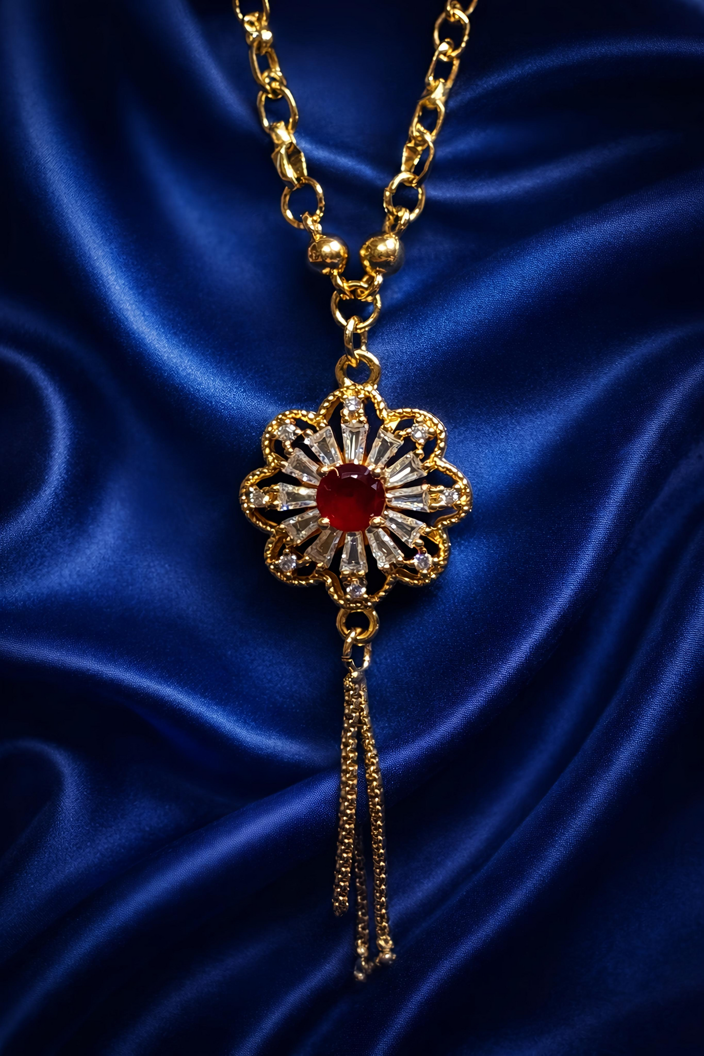 Elegant Gold Plated Floral Tassel Pendant Necklace (WPS9)