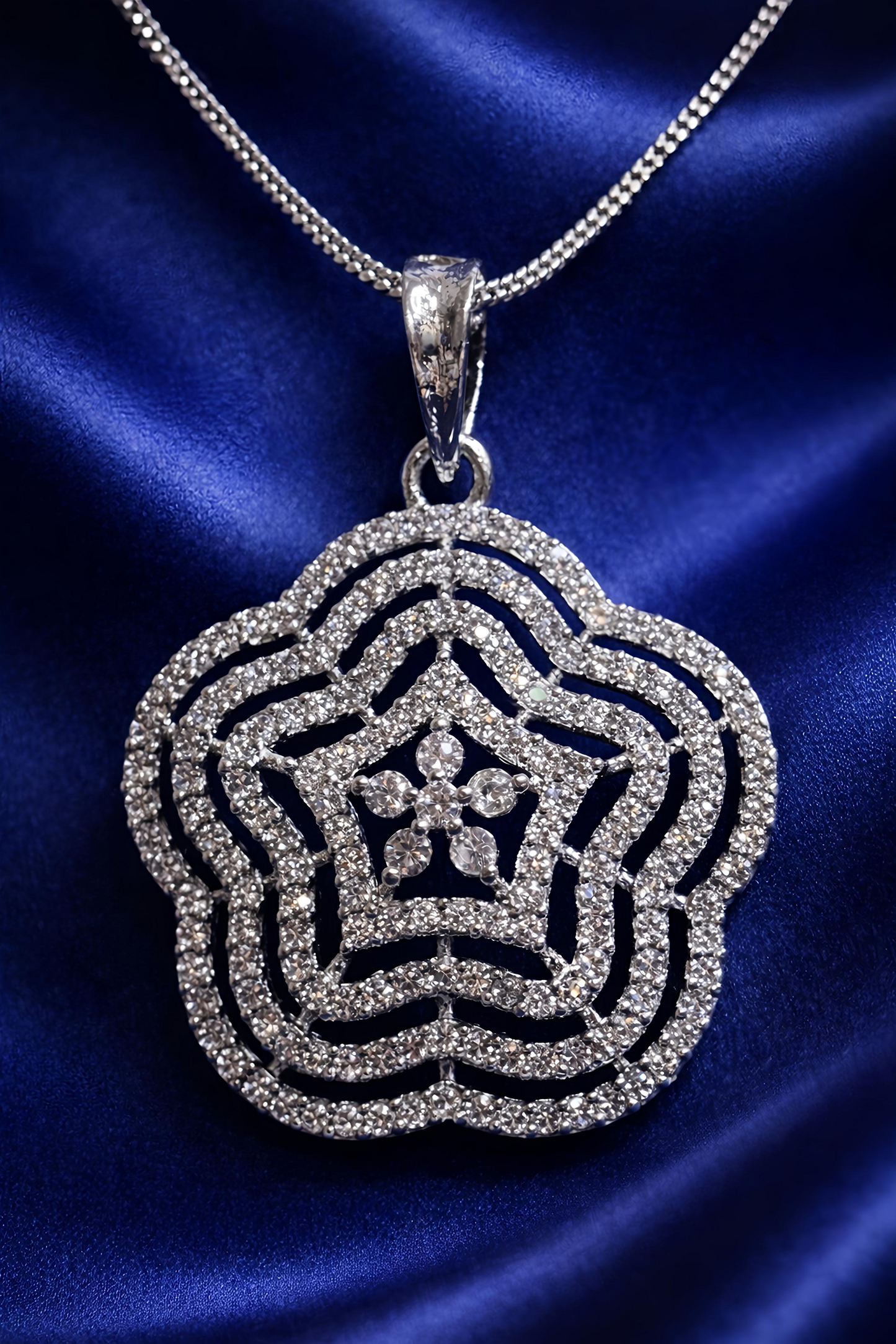 Elegant Silver Plated Floral Pendant Necklace Set (WPS6)