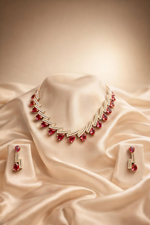 Ruby Red American Diamond Necklace Set with Matching Earrings (MAN21)