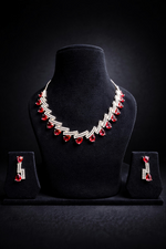 Ruby Red American Diamond Necklace Set with Matching Earrings (MAN21)