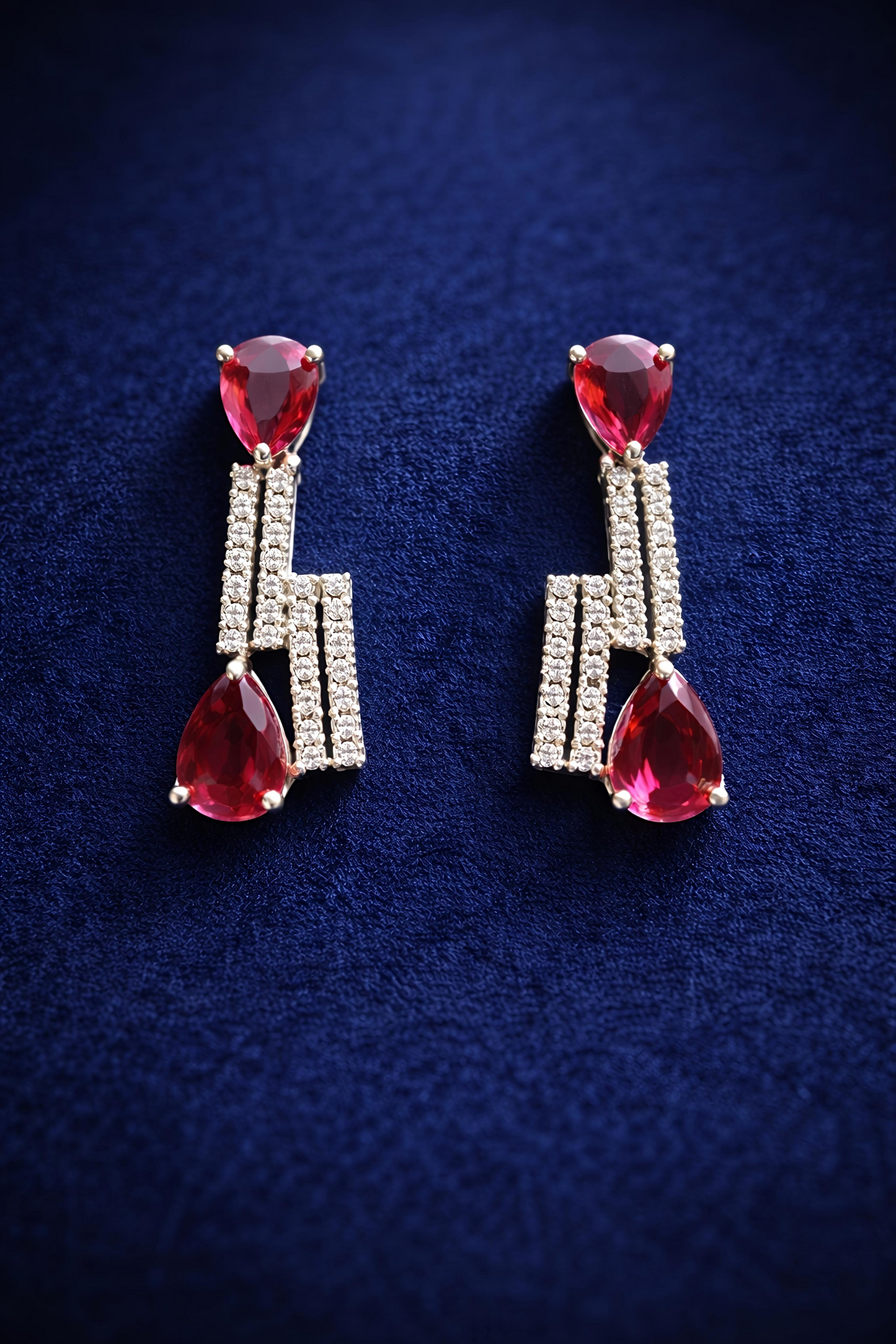 Ruby Red American Diamond Necklace Set with Matching Earrings (MAN21)
