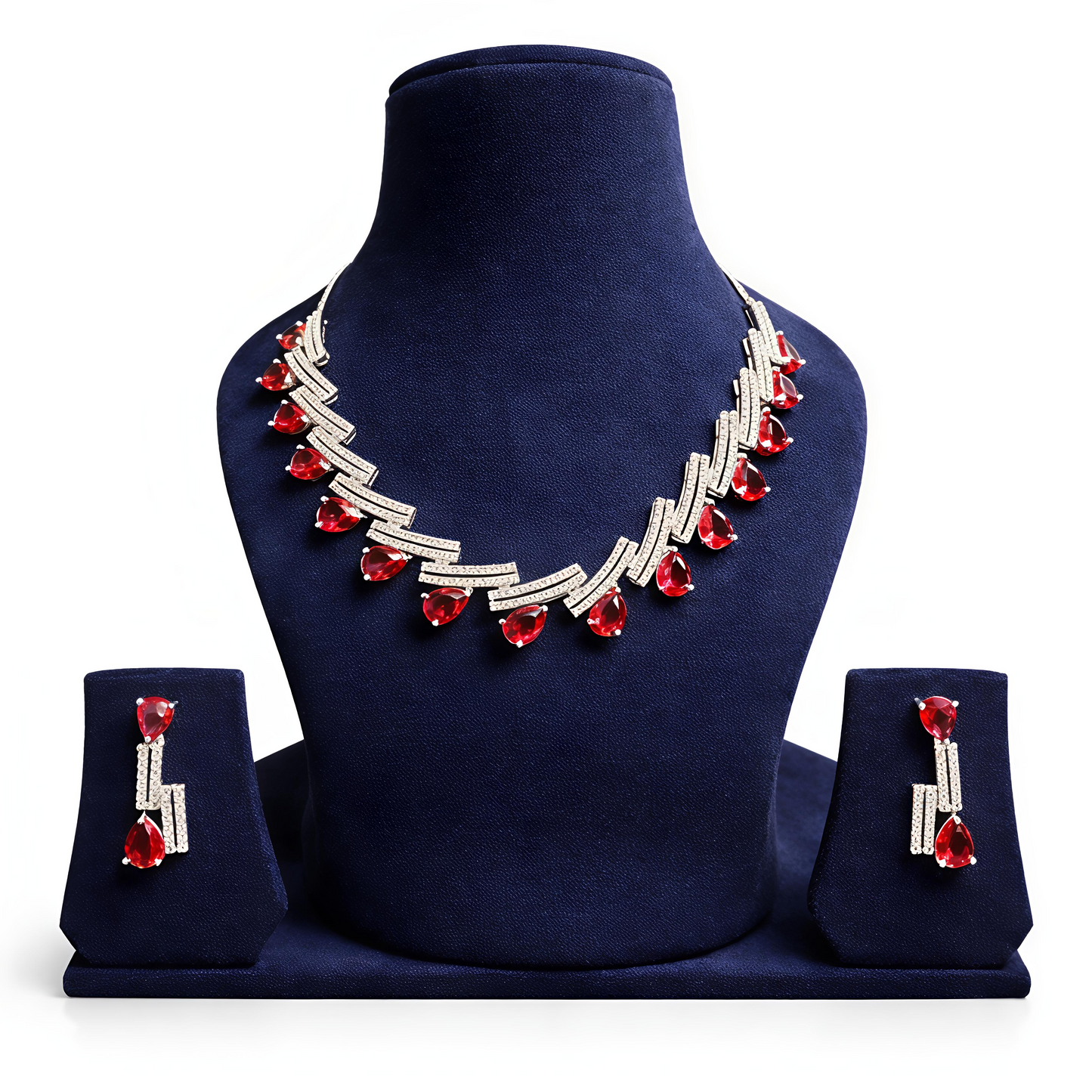 Ruby Red American Diamond Necklace Set with Matching Earrings (MAN21)