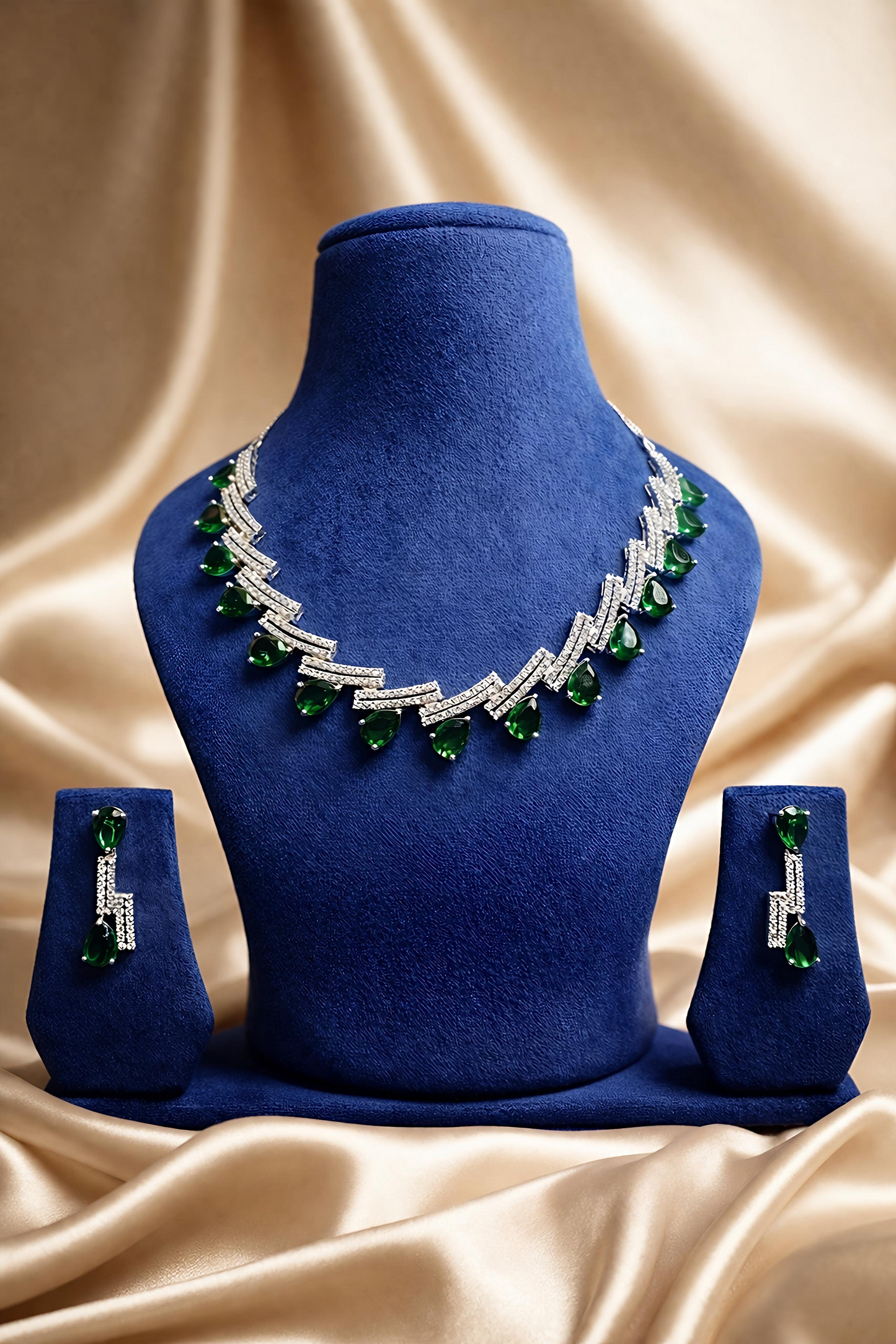 Emerald Green American Diamond Necklace Set (MAN16)