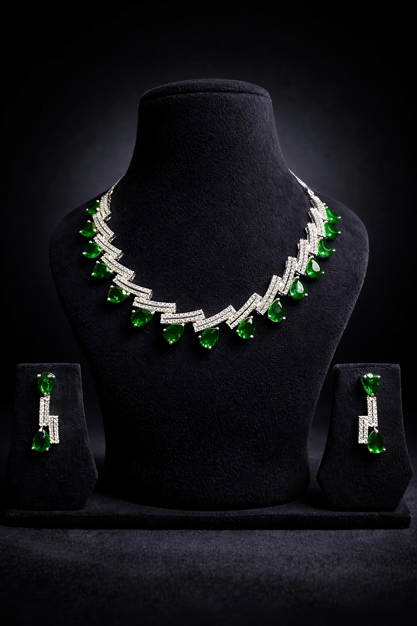 Emerald Green American Diamond Necklace Set (MAN16)