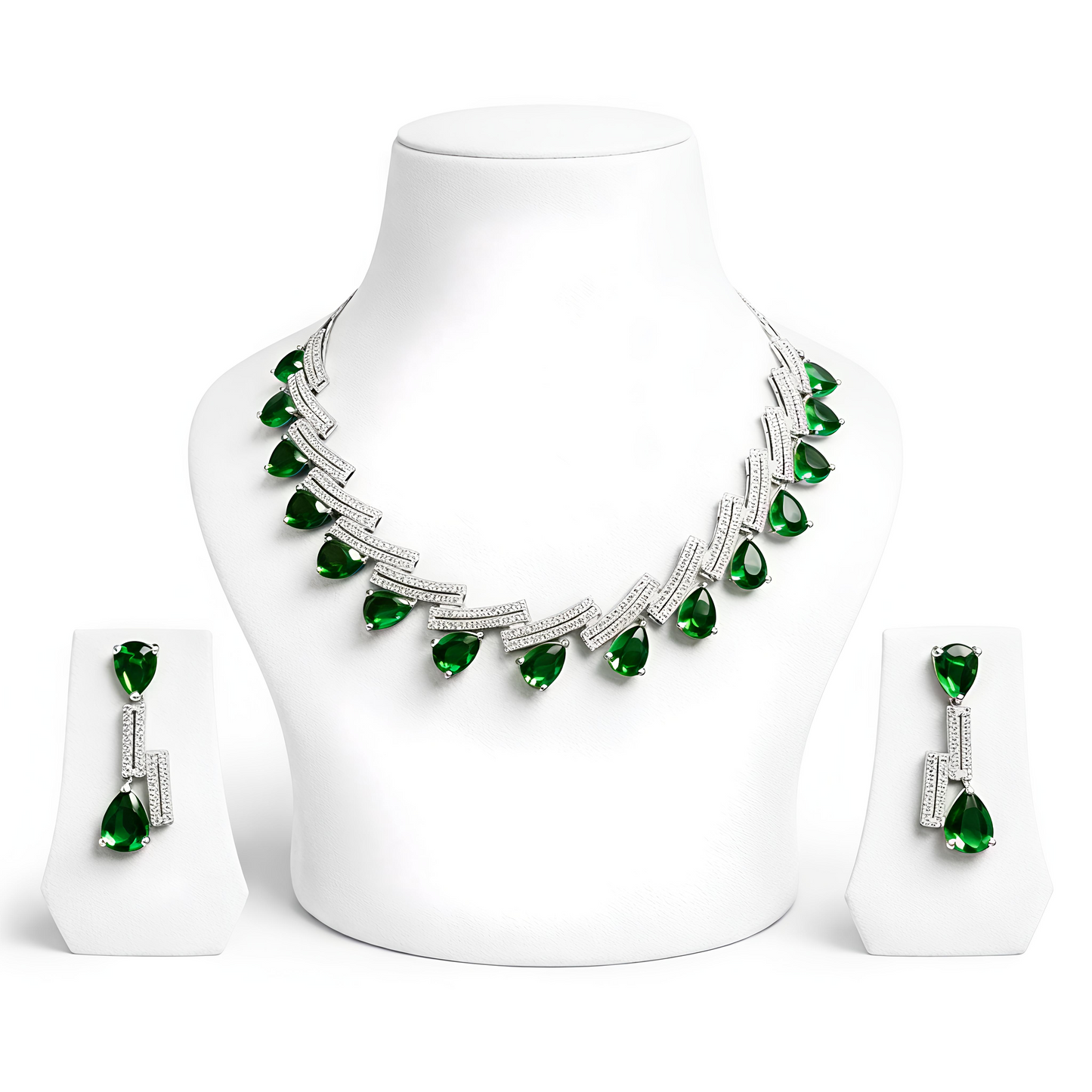 Emerald Green American Diamond Necklace Set (MAN16)