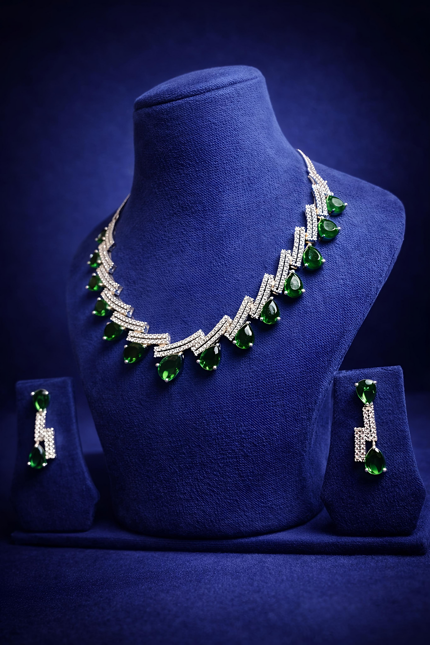 Emerald Green American Diamond Necklace Set (MAN16)