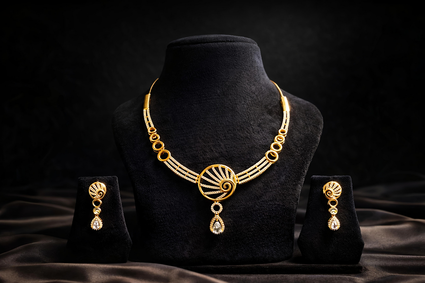 Elegant Gold Plated American Diamond Necklace Set (MAN11)