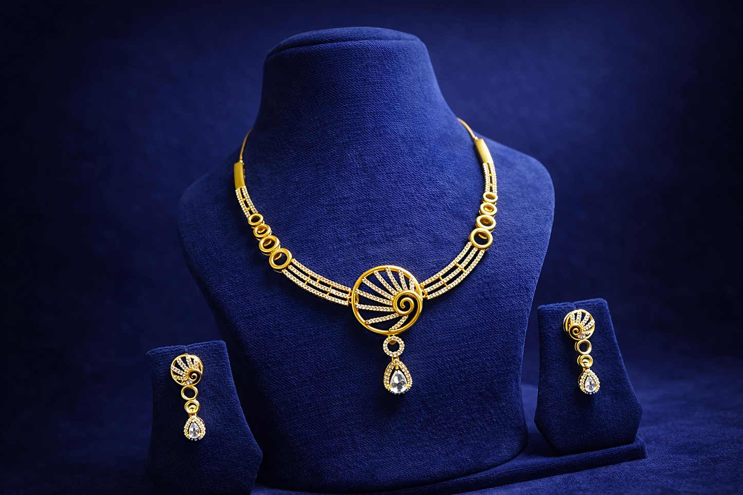 Elegant Gold Plated American Diamond Necklace Set (MAN11)