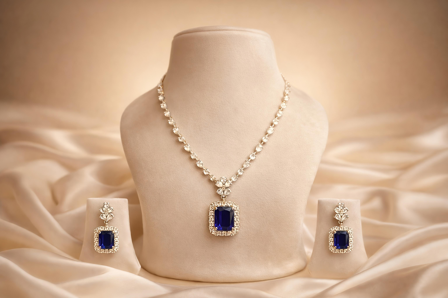 Royal Blue Stone American Diamond Pendant Set (MAN10)