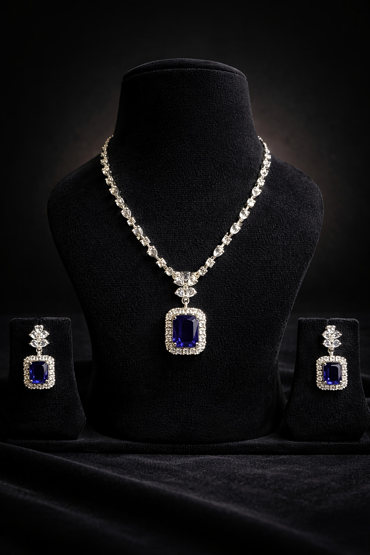 Royal Blue Stone American Diamond Pendant Set (MAN10)