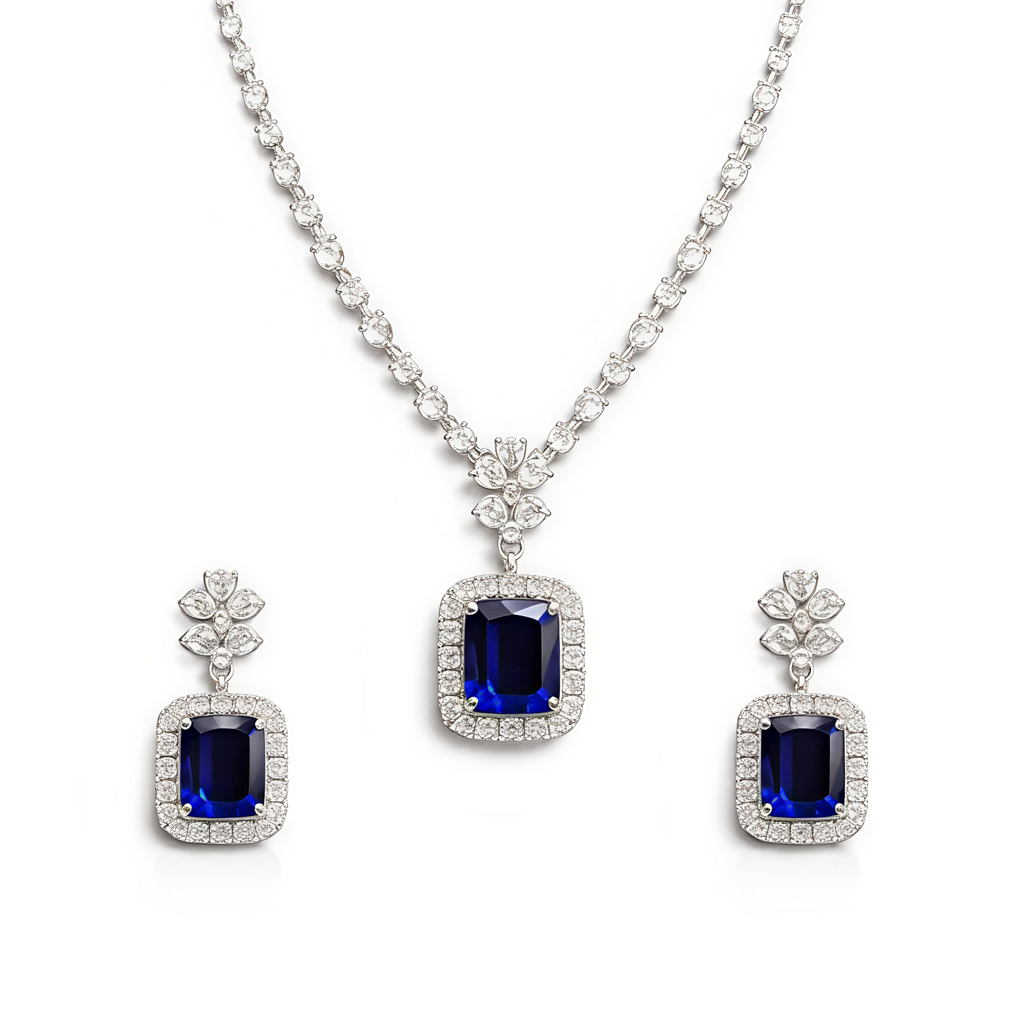 Royal Blue Stone American Diamond Pendant Set (MAN10)