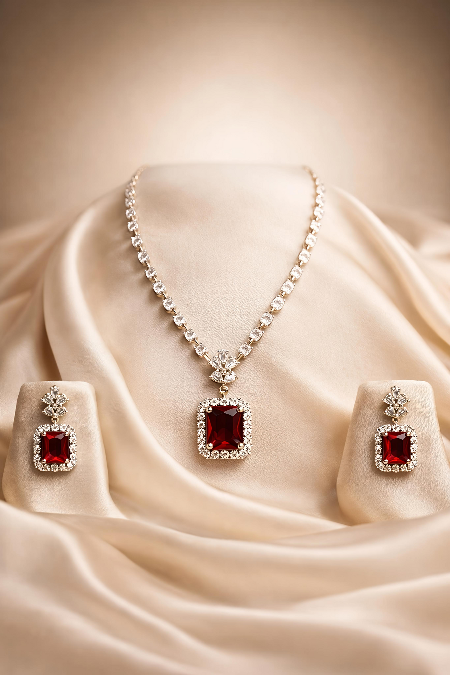 Ruby Red Stone American Diamond Pendant Set (MAN14)