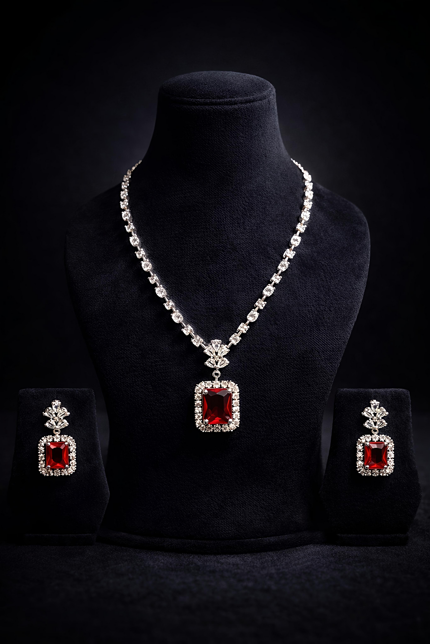 Ruby Red Stone American Diamond Pendant Set (MAN14)