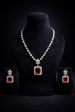 Ruby Red Stone American Diamond Pendant Set (MAN14)