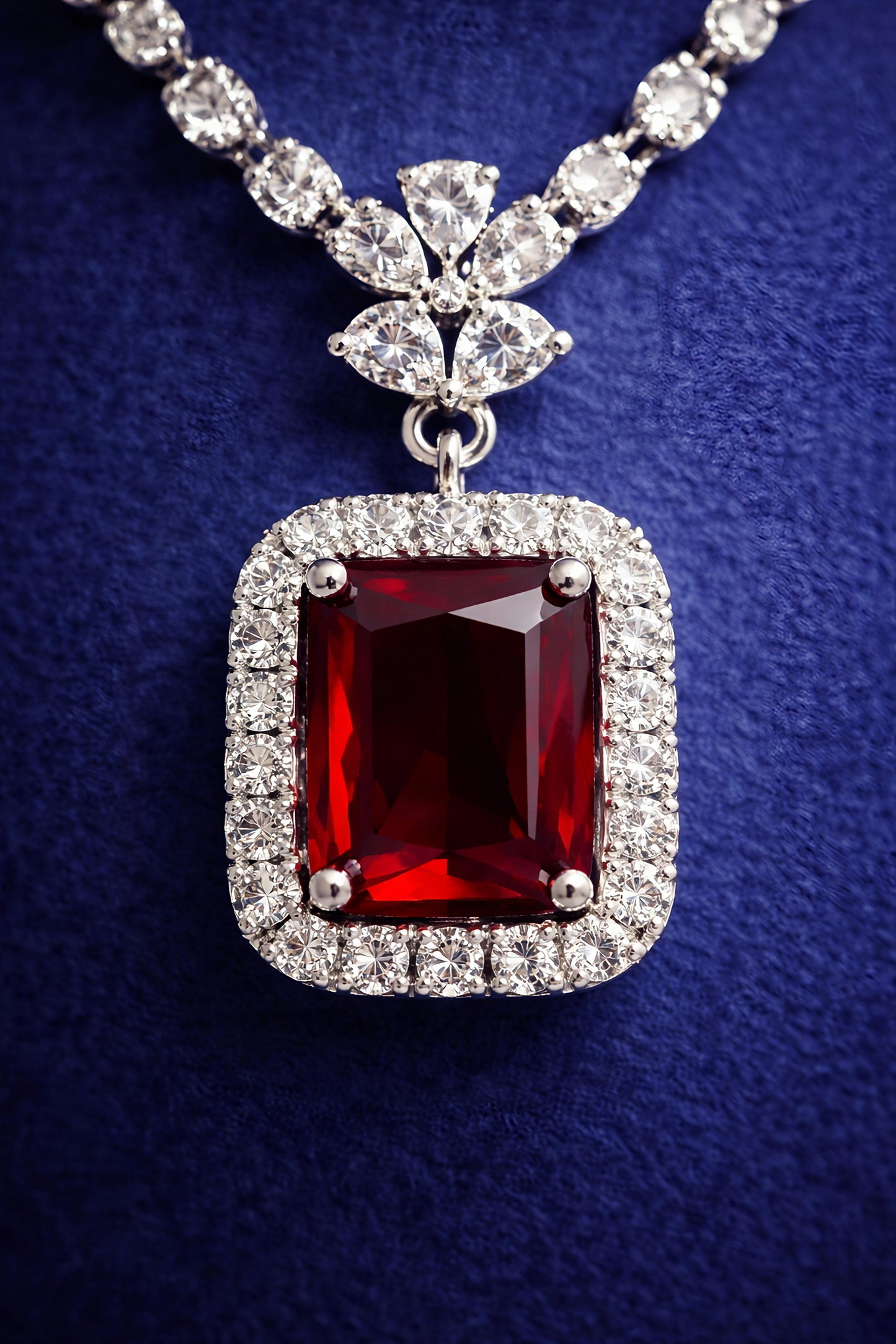 Ruby Red Stone American Diamond Pendant Set (MAN14)