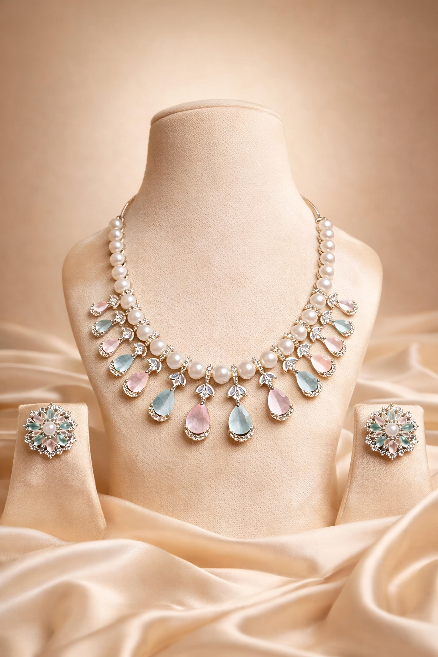 Luxury Pearl Pastel Stone Necklace Set (MAN04)