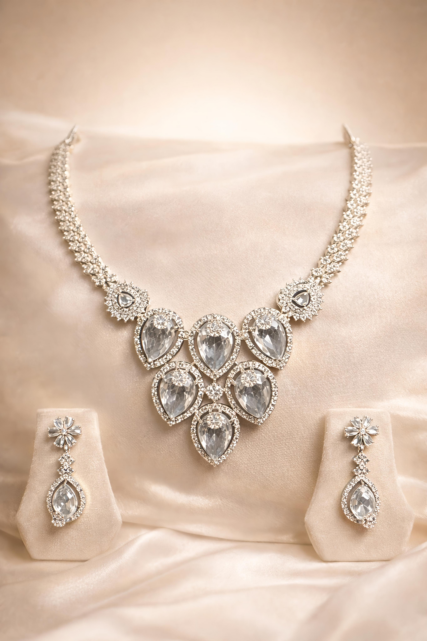 Luxury Crystal Drop American Diamond Necklace Set (MAN06)