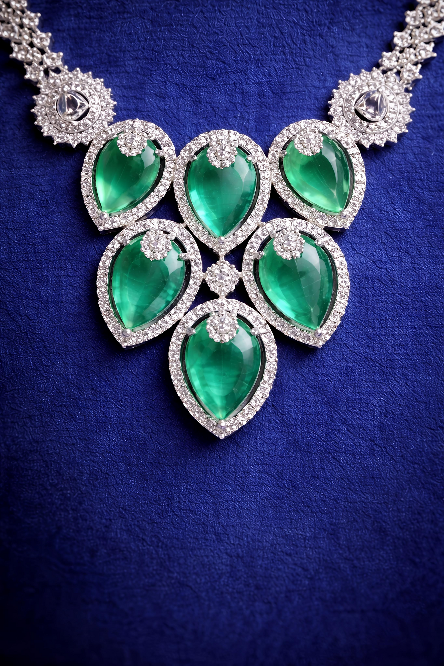 Emerald Green Crystal American Diamond Necklace Set (MAN08)