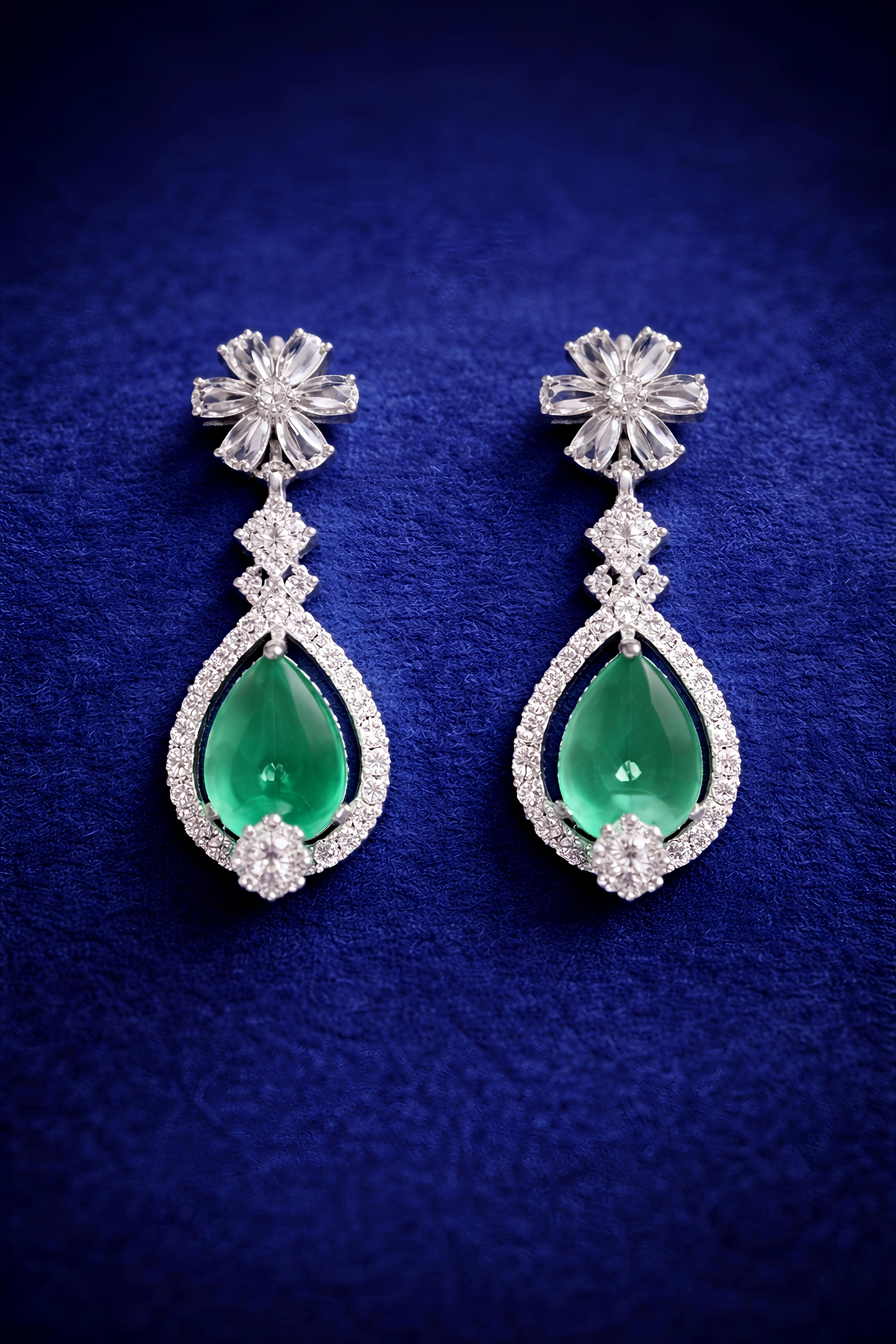Emerald Green Crystal American Diamond Necklace Set (MAN08)