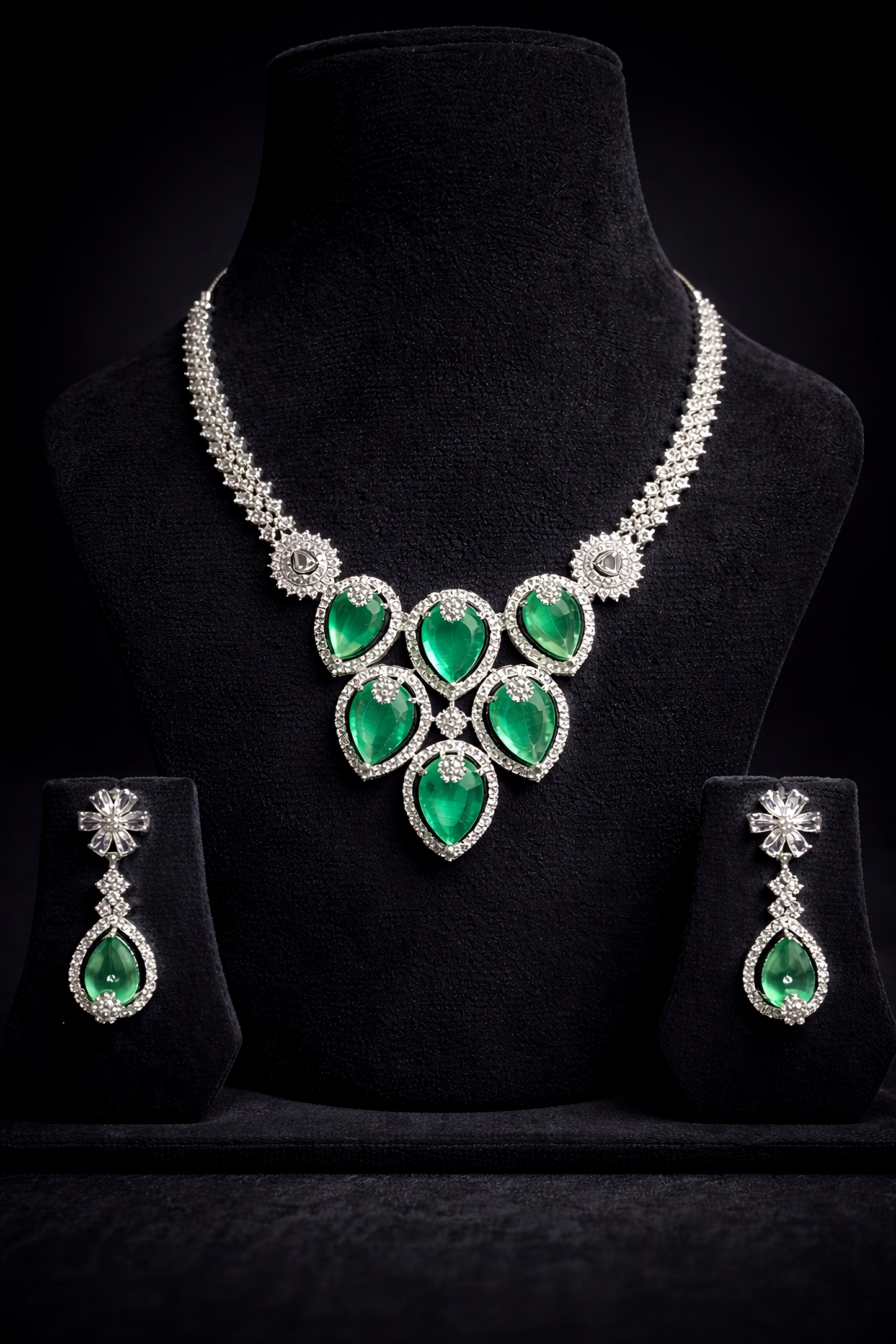 Emerald Green Crystal American Diamond Necklace Set (MAN08)