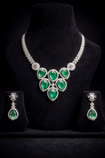 Emerald Green Crystal American Diamond Necklace Set (MAN08)