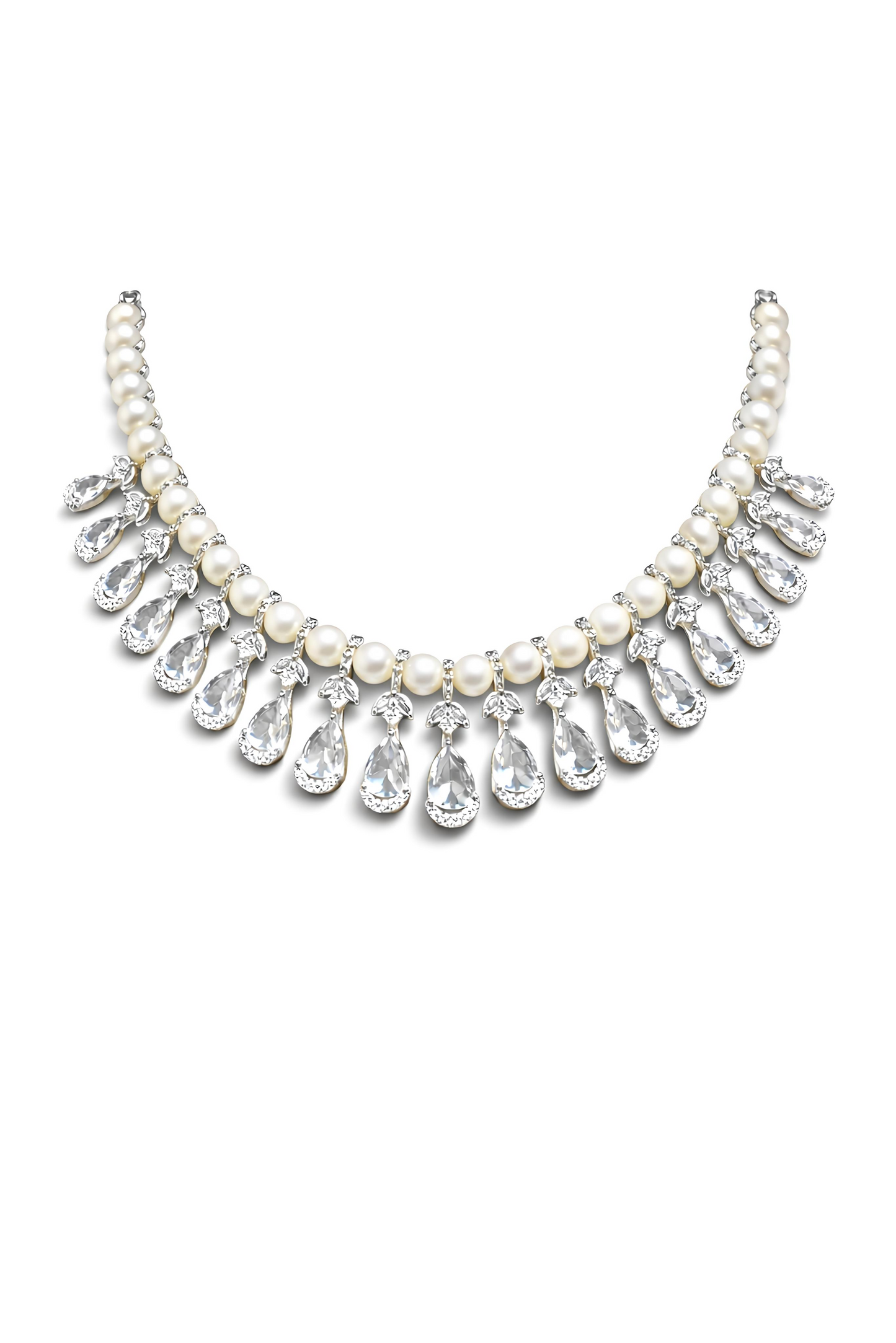 Elegant Pearl & American Diamond Necklace Set with Matching Earrings (MAN03)