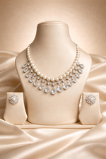 Elegant Pearl & American Diamond Necklace Set with Matching Earrings (MAN03)