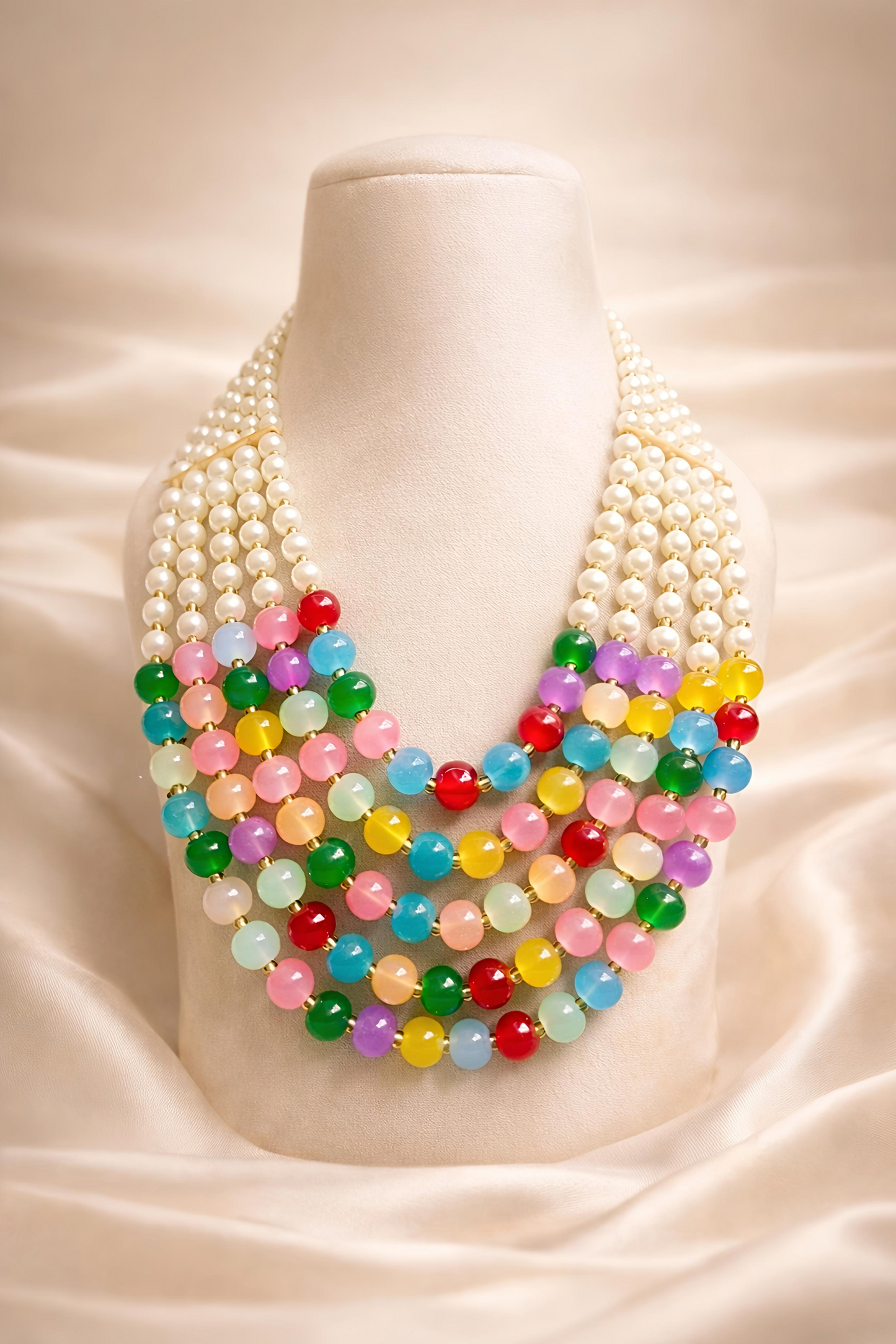 Multicolor Pearl Layered Necklace Set for Women (MAN09)