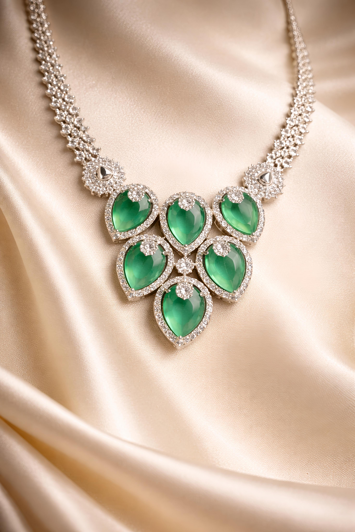Emerald Green Crystal American Diamond Necklace Set (MAN08)