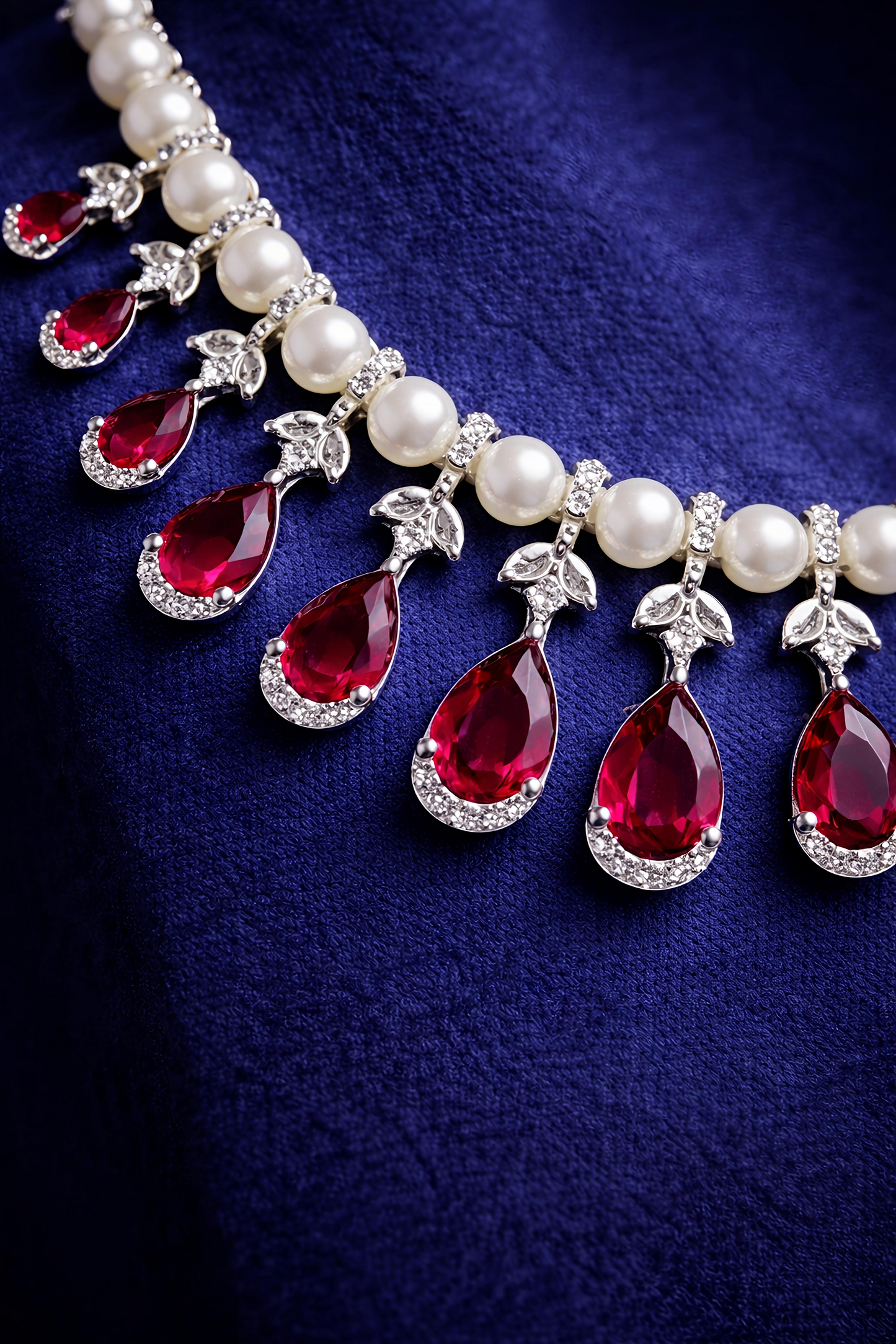 Ruby Red Pearl & American Diamond Necklace Set (MAN05)
